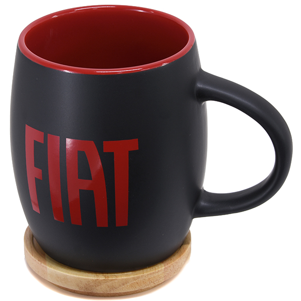 FIAT純正ブラックマグカップ(ウッドコースター付き)