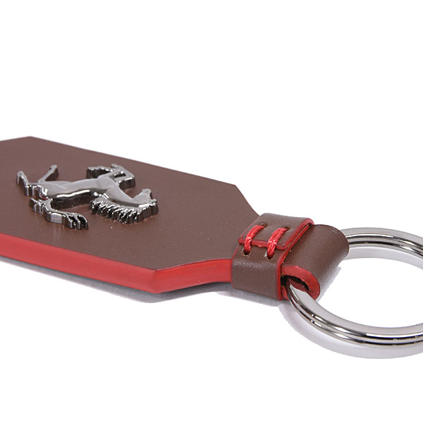 Ferrari Official Leather Base Cavallino Keyring (Brown)