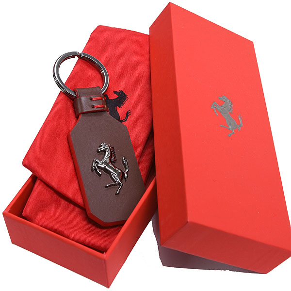 Ferrari Official Leather Base Cavallino Keyring (Brown)