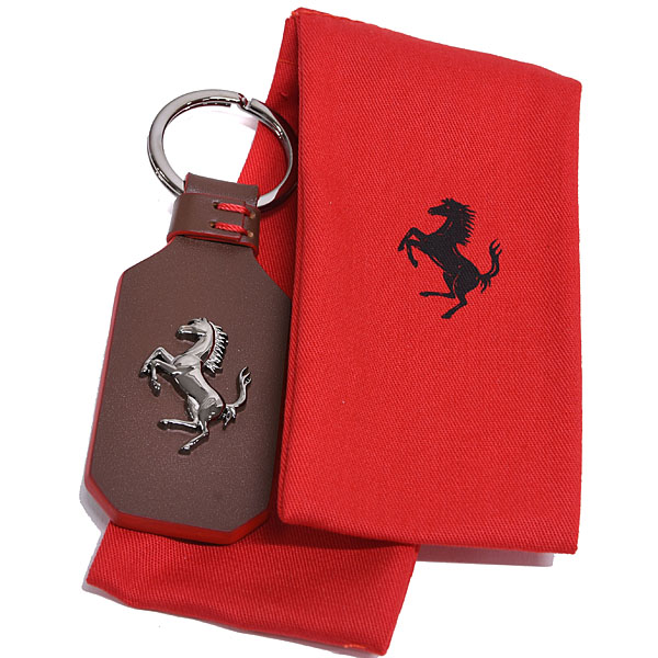 Ferrari Official Leather Base Cavallino Keyring (Brown)