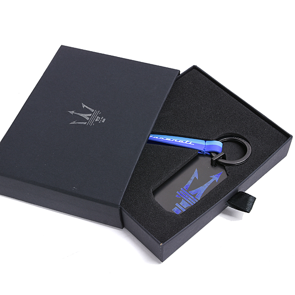 MASERATI Genuine Tag & Blue Leather Libbon Keyring