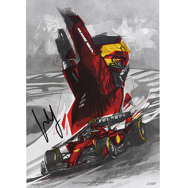 Scuderia Ferrari 2023 Singapore GP Carlos Sainz autographed illustration