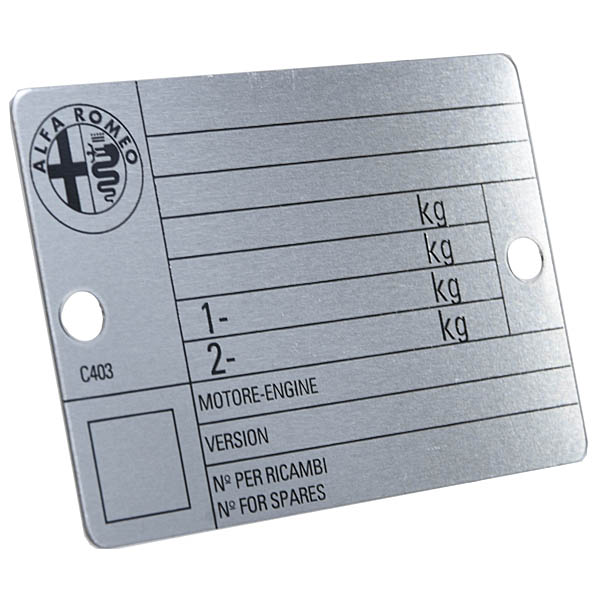 Alfa Romeo Official GTV/Spider Chassis Plate