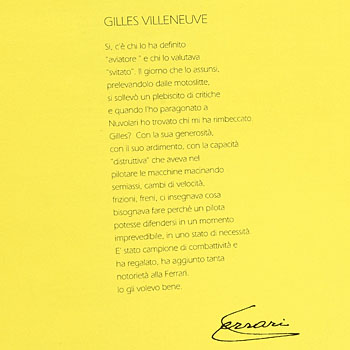 Gilles Villeneuve 10 Anni. after his death Memorial Leaflet