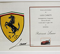 LUIGI CHINETTI 90 ANNI. MENU & NART Emblem with Frame